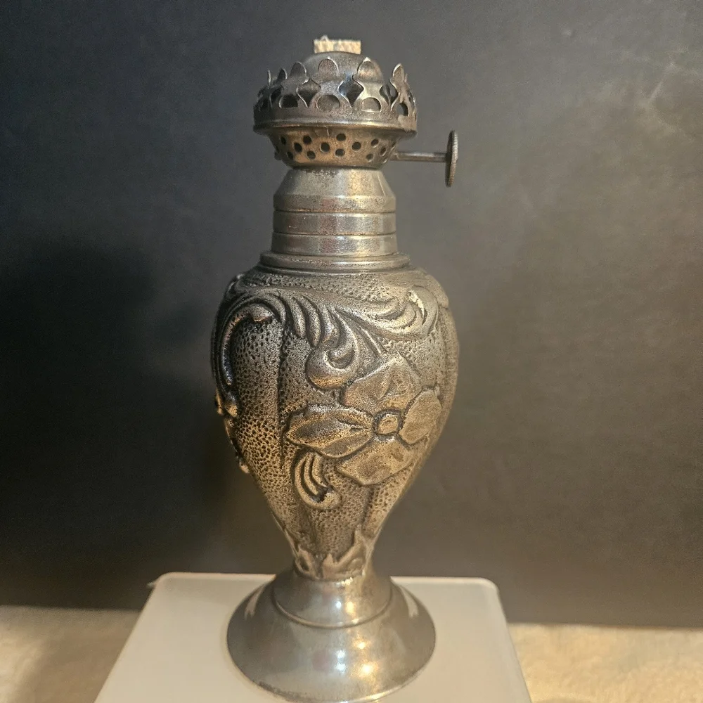 RH Restoration Hardware Frances Le Mont Miniature Pewter Oil Lamp Vintage Silver